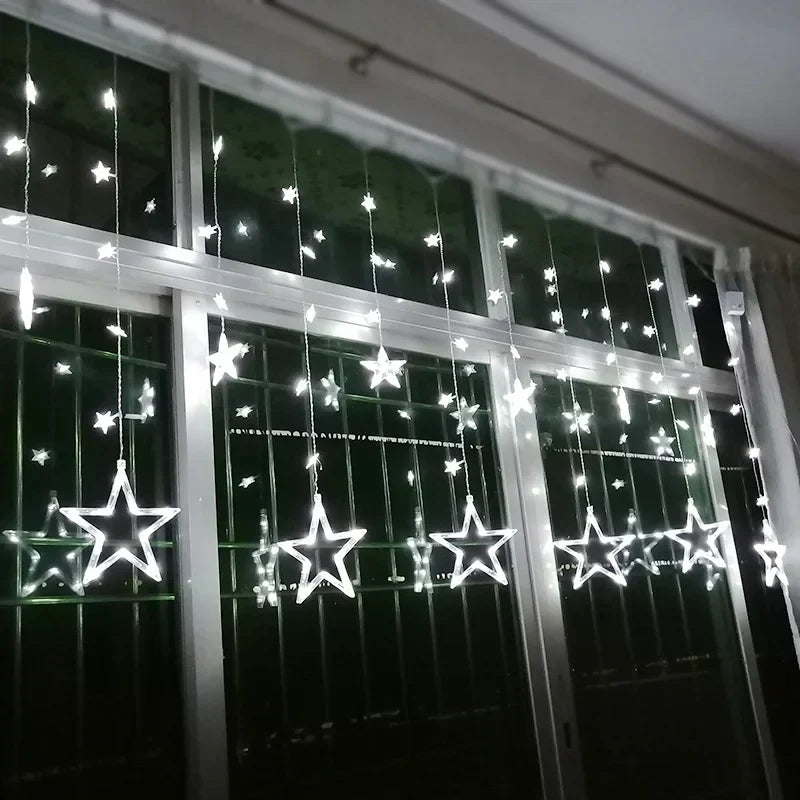 Star Curtain String Lights Warm White LED Connectable