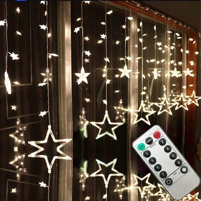 Star Curtain String Lights Warm White LED Connectable