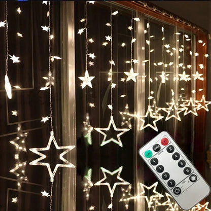 Star Curtain String Lights Warm White LED Connectable