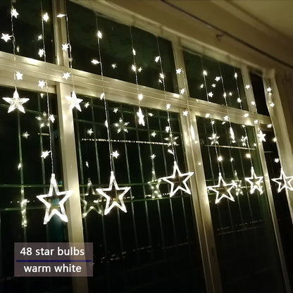 Star Curtain String Lights Warm White LED Connectable
