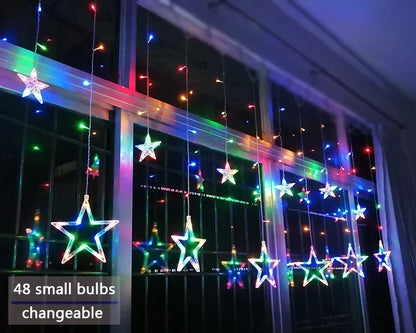 Star Curtain String Lights Warm White LED Connectable