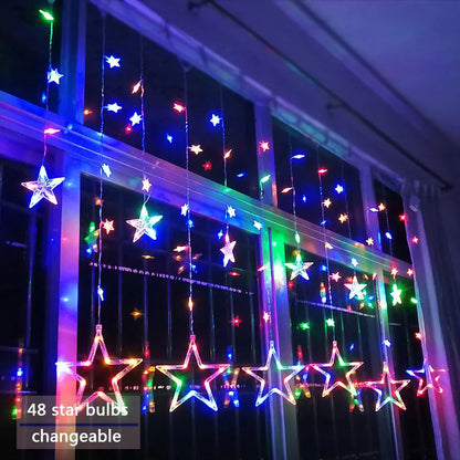 Star Curtain String Lights Warm White LED Connectable