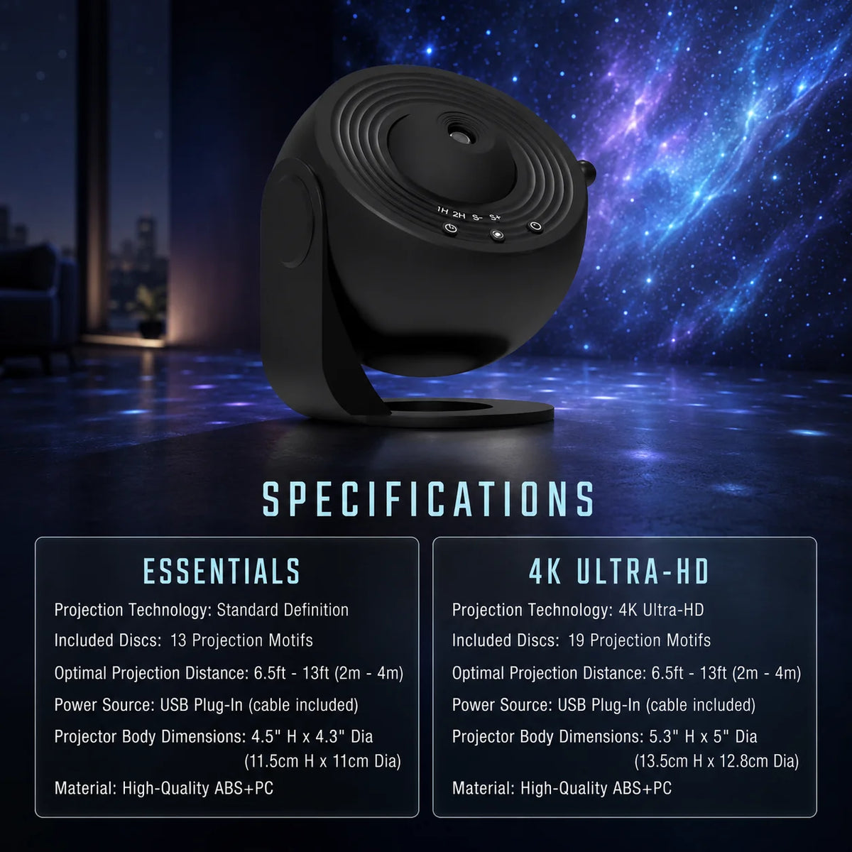 Star Projector Rotating & Adjustable Focus Interchangeable Discs