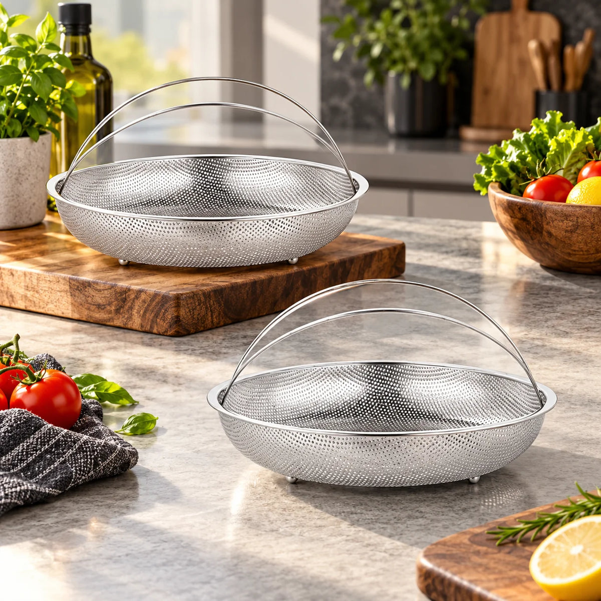Steamer Baskets Stainless Steel Perforated 2-Piece Set