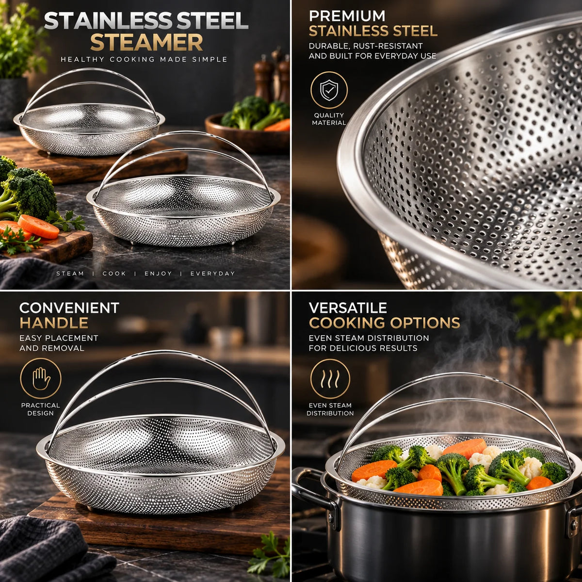 Steamer Baskets Stainless Steel Perforated 2-Piece Set