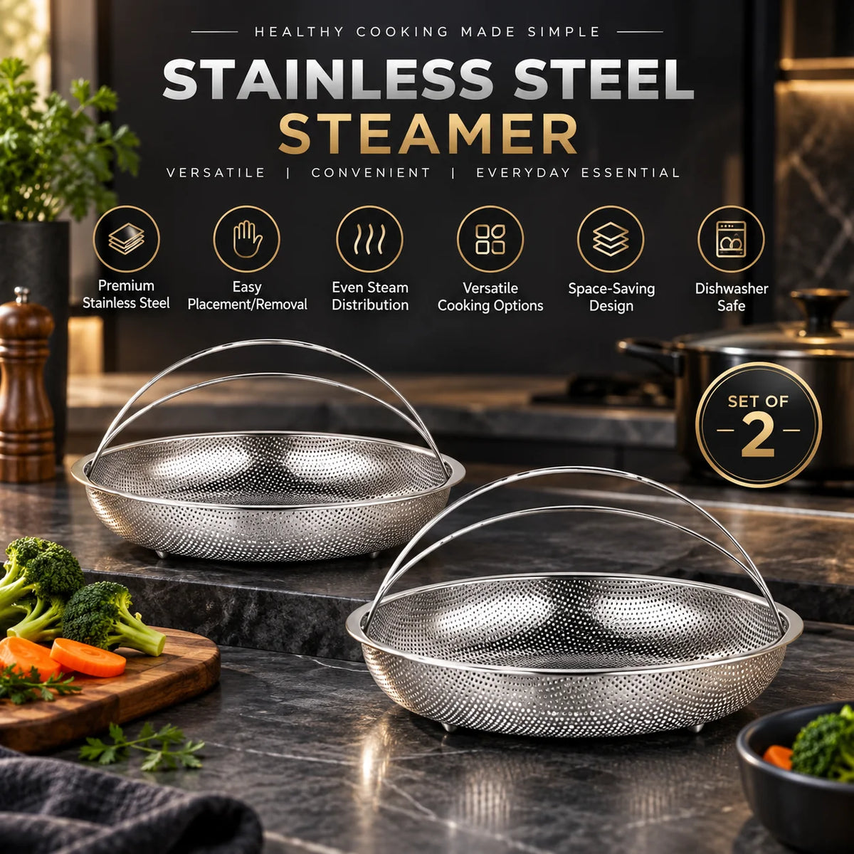 Steamer Baskets Stainless Steel Perforated 2-Piece Set