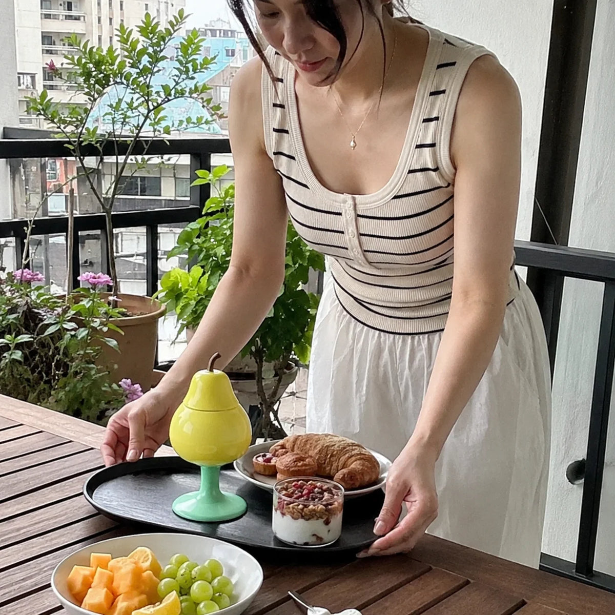Stemmed Drinking Cup Tropical Fruit Design Two Capacity Options
