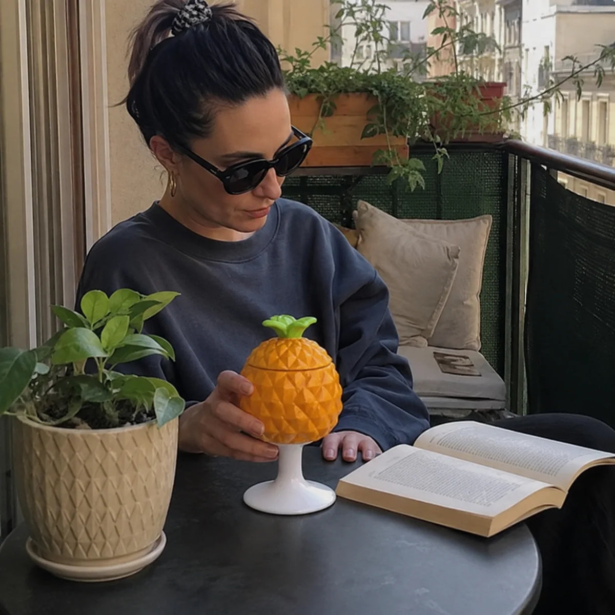 Stemmed Drinking Cup Tropical Fruit Design Two Capacity Options