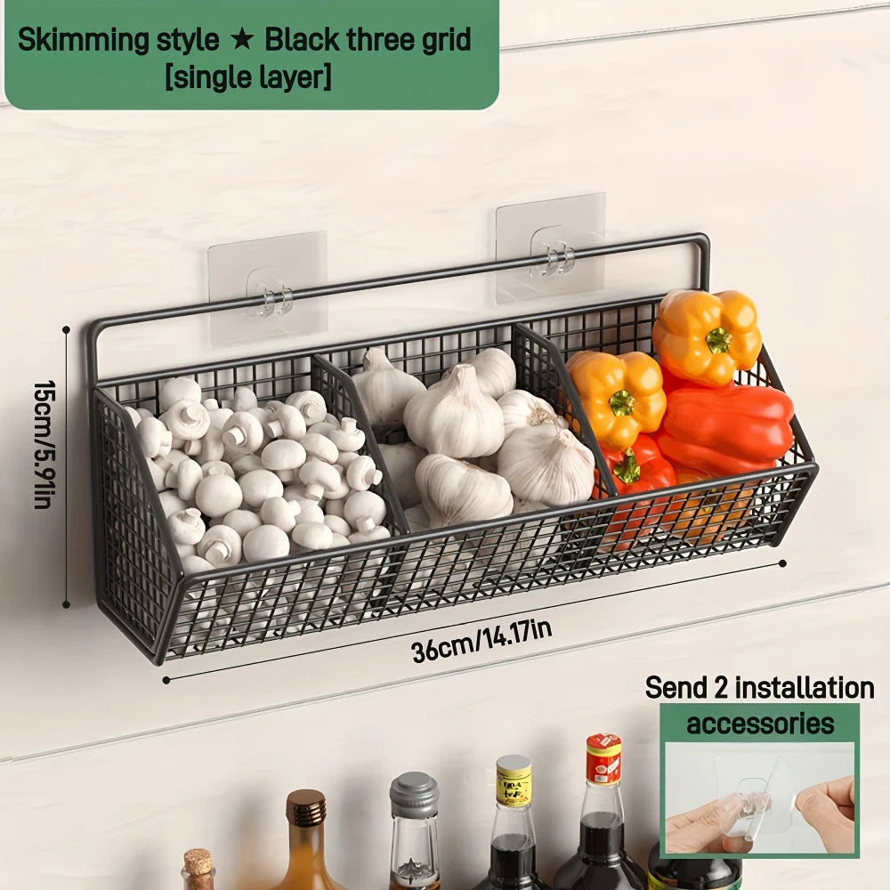 Storage Basket Wall-Mounted Rust-Resistant Open-Grid Metal
