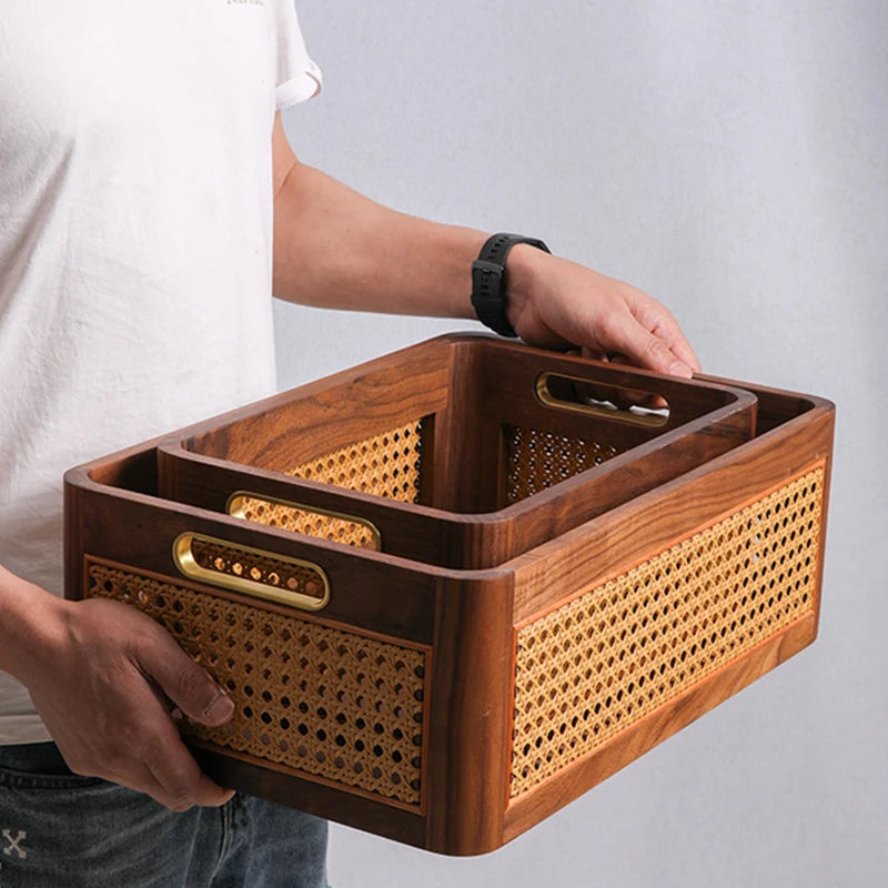 Storage Crate Handwoven Natural Wood Ventilated