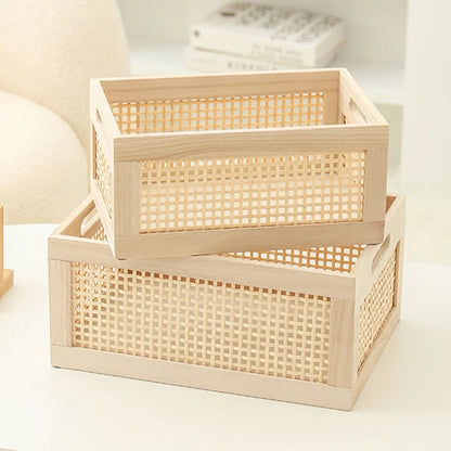 Storage Crate Handwoven Natural Wood Ventilated
