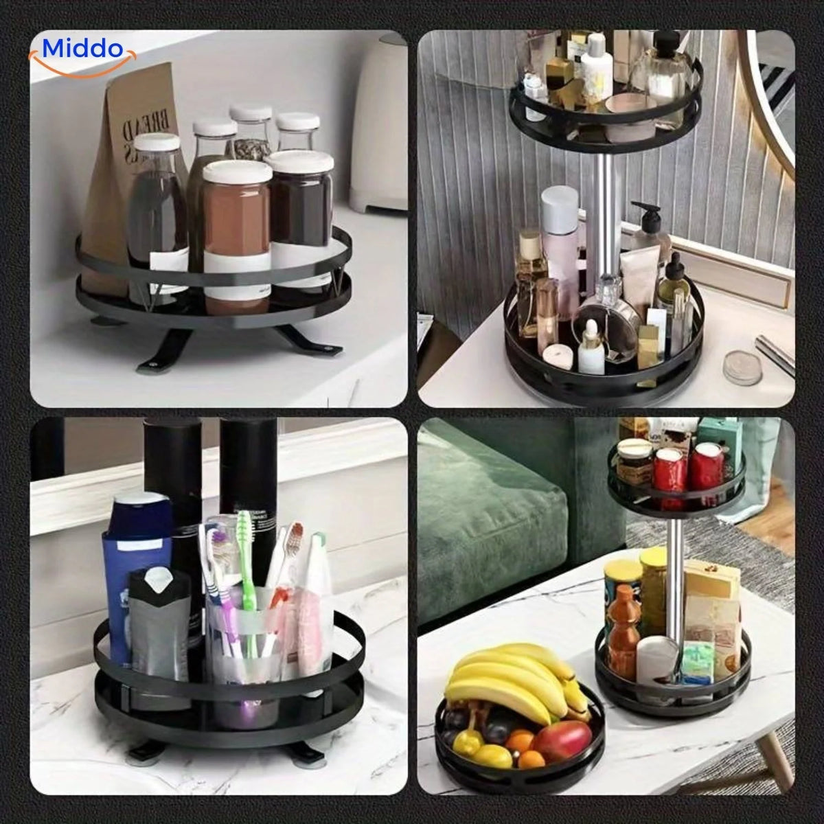 Storage Shelf Stainless Steel 360° Swivel Adjustable Height