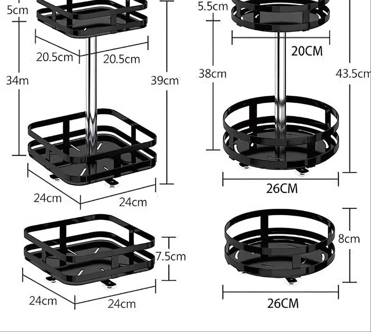 Storage Shelf Stainless Steel 360° Swivel Adjustable Height