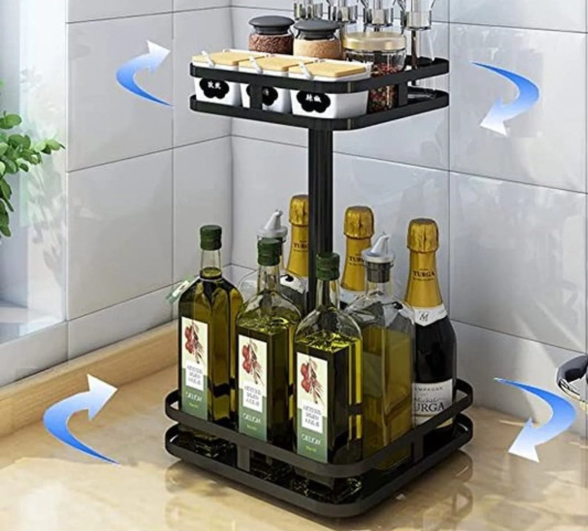 Storage Shelf Stainless Steel 360° Swivel Adjustable Height
