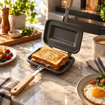 Stovetop Sandwich Maker Hinged Double-Sided Nonstick Aluminum & Wood Handle