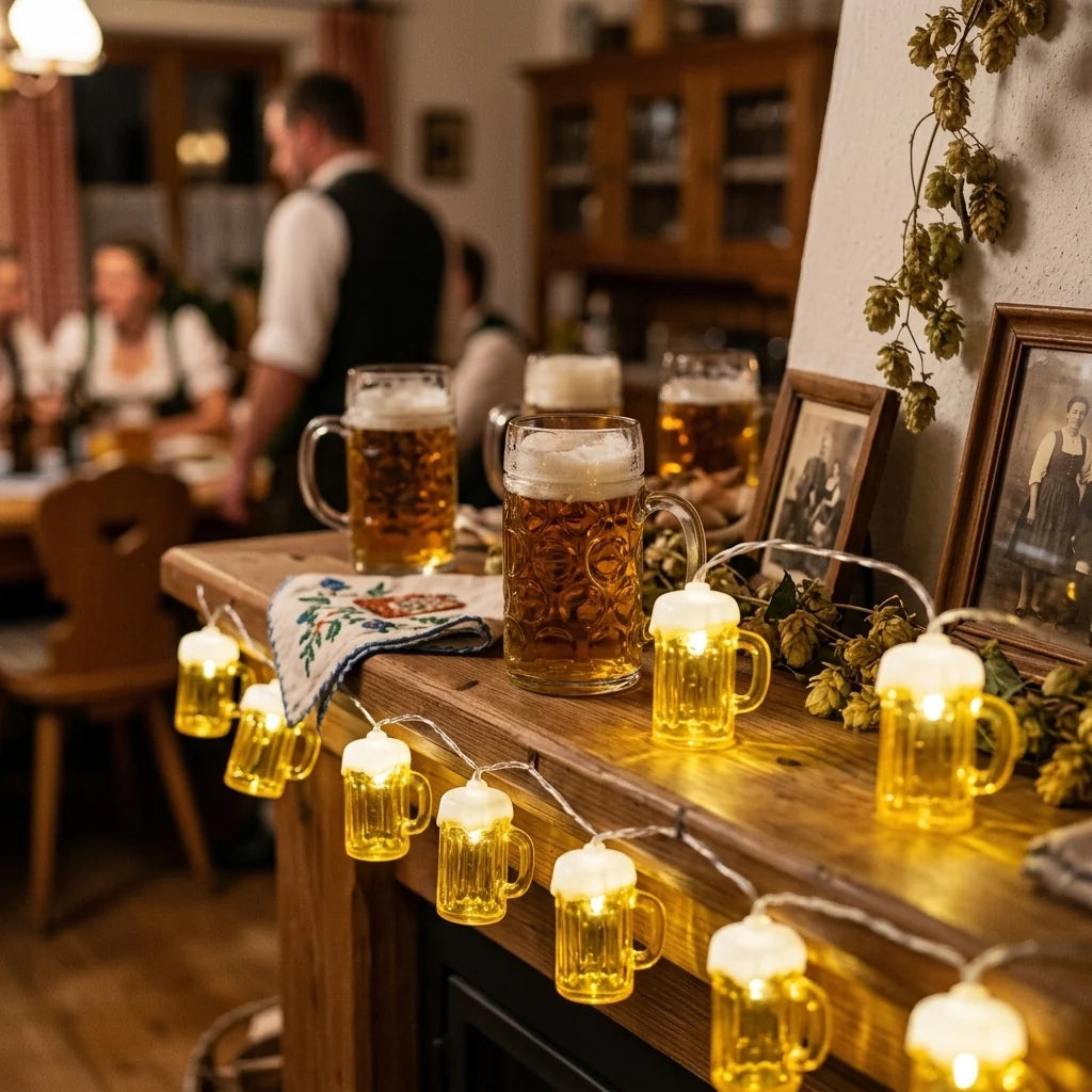 String Lights Beer Mug Motif Battery-Powered Warm White LEDs