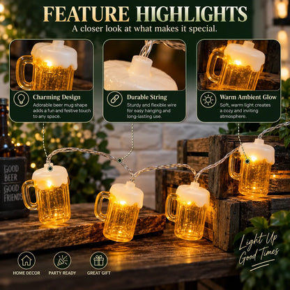String Lights Beer Mug Motif Battery-Powered Warm White LEDs