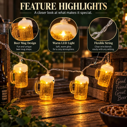 String Lights Beer Mug Motif Battery-Powered Warm White LEDs