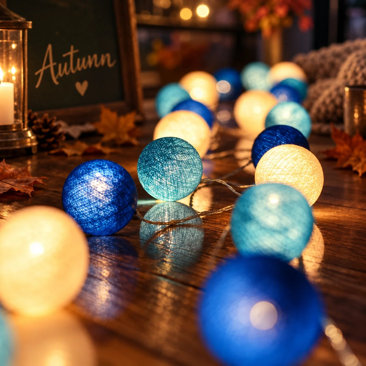 String Lights Cotton Ball Warm Glow USB & Battery