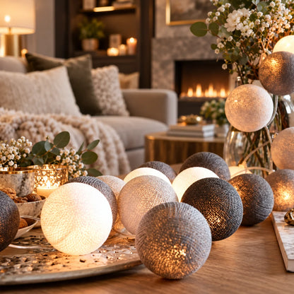 String Lights Cotton Ball Warm Glow USB & Battery