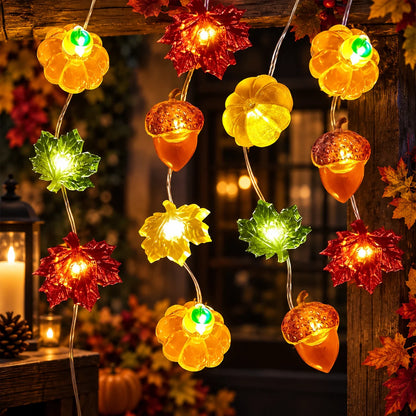 String Lights Pumpkin Leaf Acorn Warm White Battery-Operated