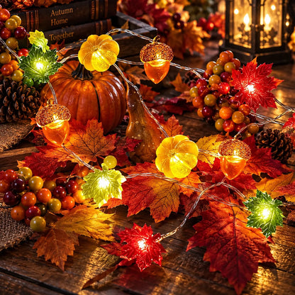String Lights Pumpkin Leaf Acorn Warm White Battery-Operated