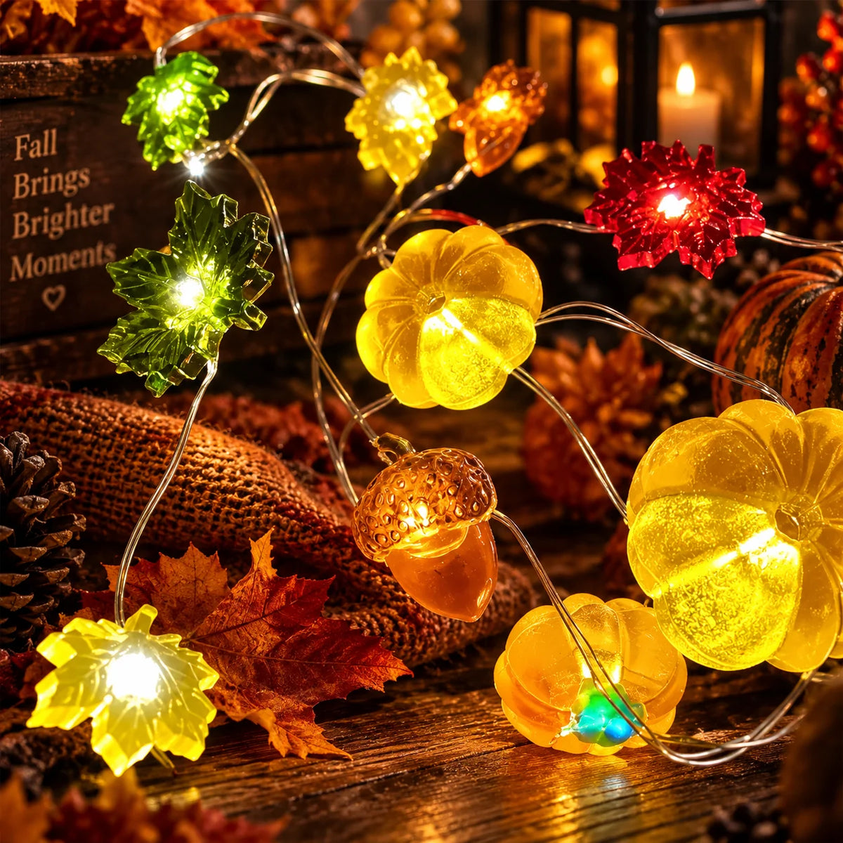 String Lights Pumpkin Leaf Acorn Warm White Battery-Operated