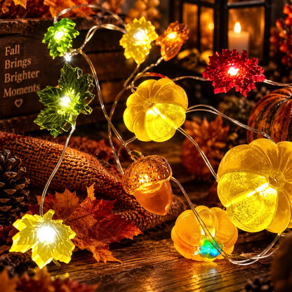 String Lights Pumpkin Leaf Acorn Warm White Battery-Operated