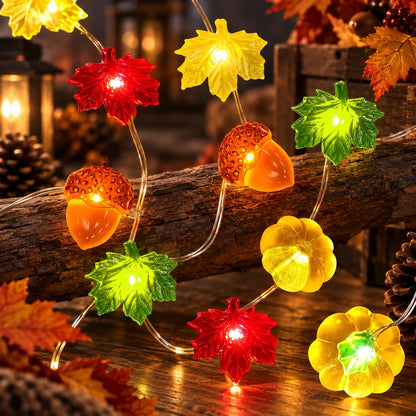 String Lights Pumpkin Leaf Acorn Warm White Battery-Operated