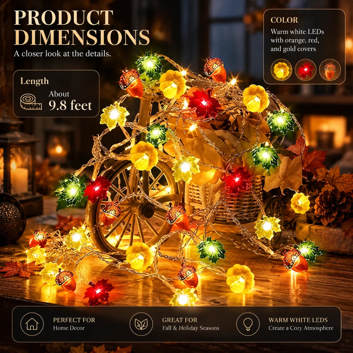 String Lights Pumpkin Leaf Acorn Warm White Battery-Operated