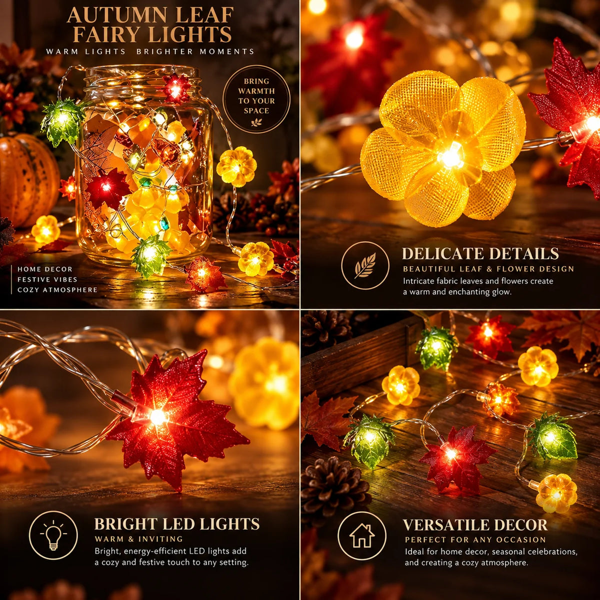 String Lights Pumpkin Leaf Acorn Warm White Battery-Operated