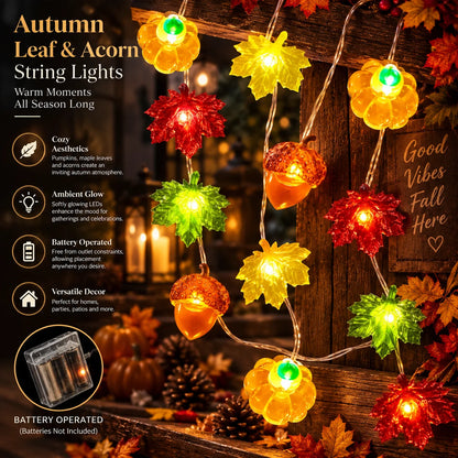String Lights Pumpkin Leaf Acorn Warm White Battery-Operated