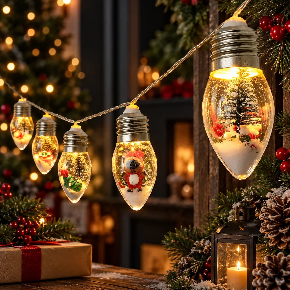 String Lights Snow Globe Acrylic LED Battery Operated