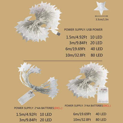 String Lights Star LED Battery & USB Indoor Outdoor
