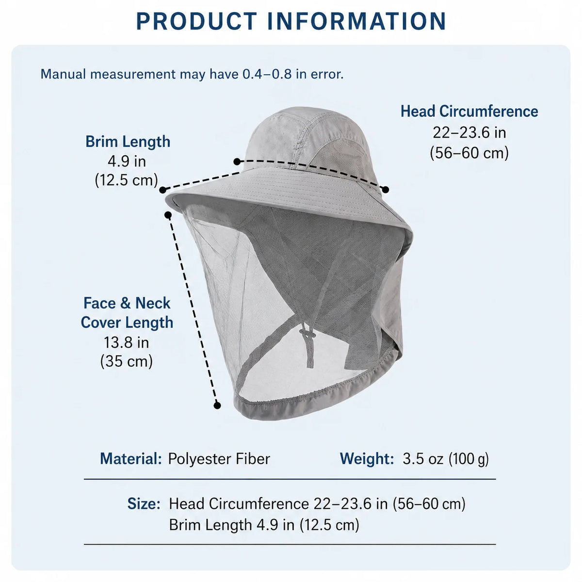 Sun Hat Wide Brim Mesh Face & Neck Cover