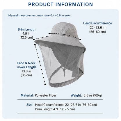 Sun Hat Wide Brim Mesh Face & Neck Cover