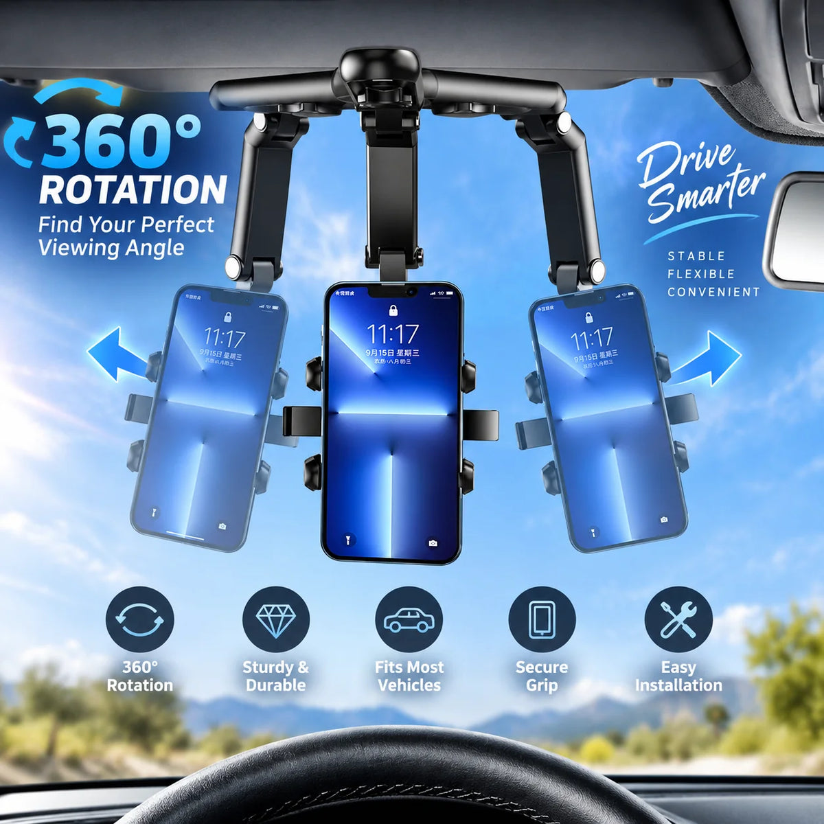 Sun Visor Phone Mount Adjustable Folding Silicone Grip