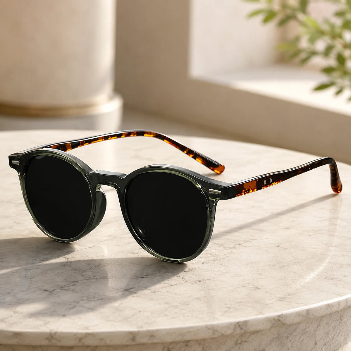 Sunglasses Round Tortoiseshell Lightweight Polycarbonate