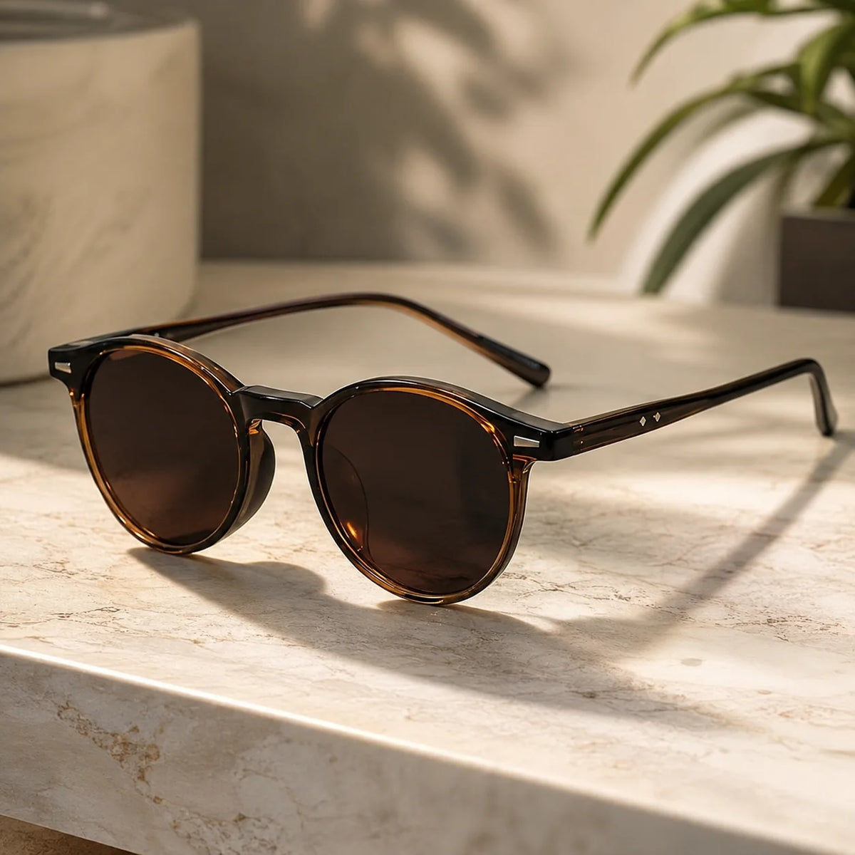 Sunglasses Round Tortoiseshell Lightweight Polycarbonate