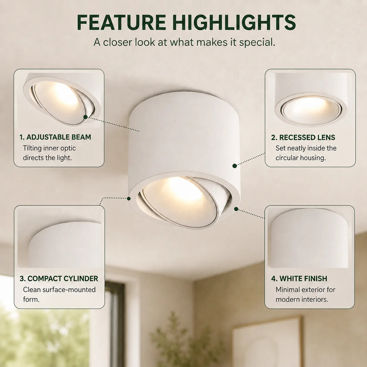 Surface Mount Spot Light Adjustable Swivel Head Integrated LED