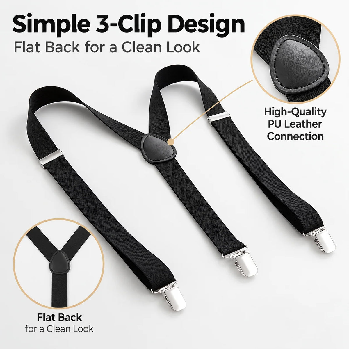 Suspenders Adjustable Y-Back Three-Clip Closure