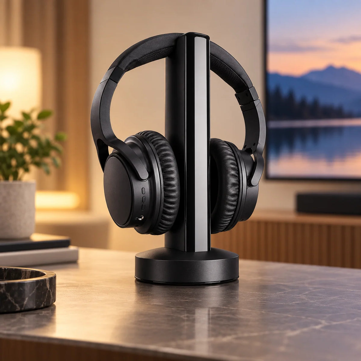 TV Headphones UHF Wireless 160 Ft Range 20-Hour Battery Life