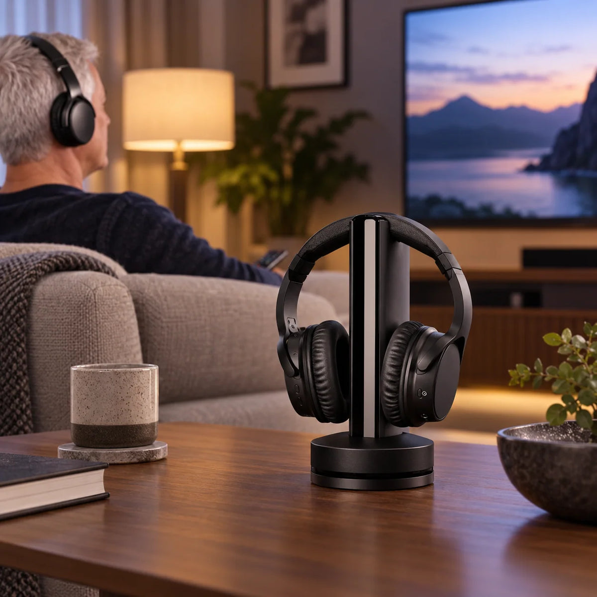 TV Headphones UHF Wireless 160 Ft Range 20-Hour Battery Life