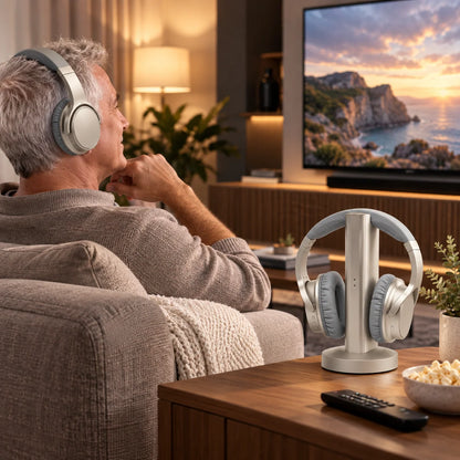 TV Headphones UHF Wireless 160 Ft Range 20-Hour Battery Life