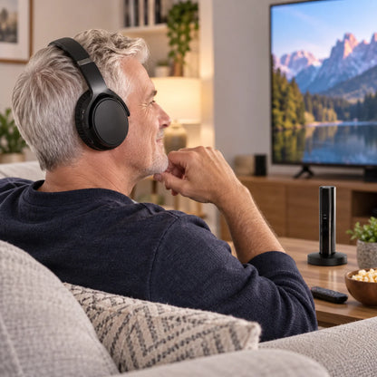 TV Headphones UHF Wireless 160 Ft Range 20-Hour Battery Life