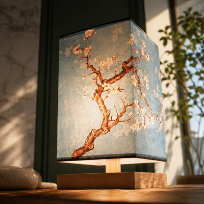 Table Lamp Flower-Shaped Fabric Shade Bamboo Base
