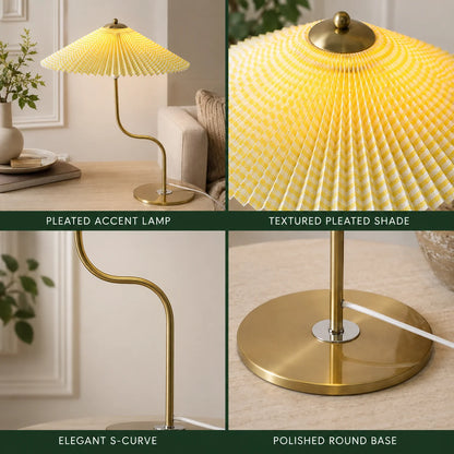 Table Lamp Pleated Fabric Shade USB Or Plug-In Power
