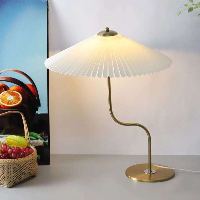 Table Lamp Pleated Fabric Shade USB Or Plug-In Power