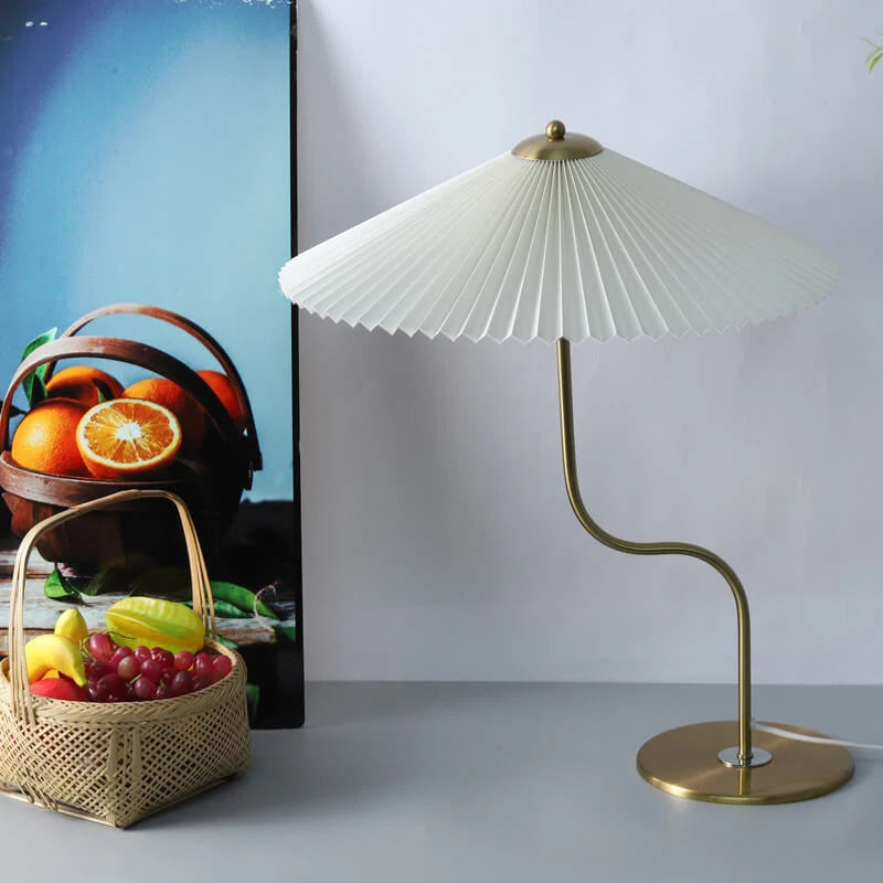 Table Lamp Pleated Fabric Shade USB Or Plug-In Power