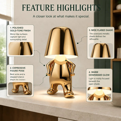 Table Lamp Sculptural Figurine USB Rechargeable Touch-Dimmable